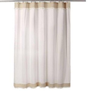 Lush Decor Adelyn Pom Shower Curtain, 72" x 72", Neutral NEW